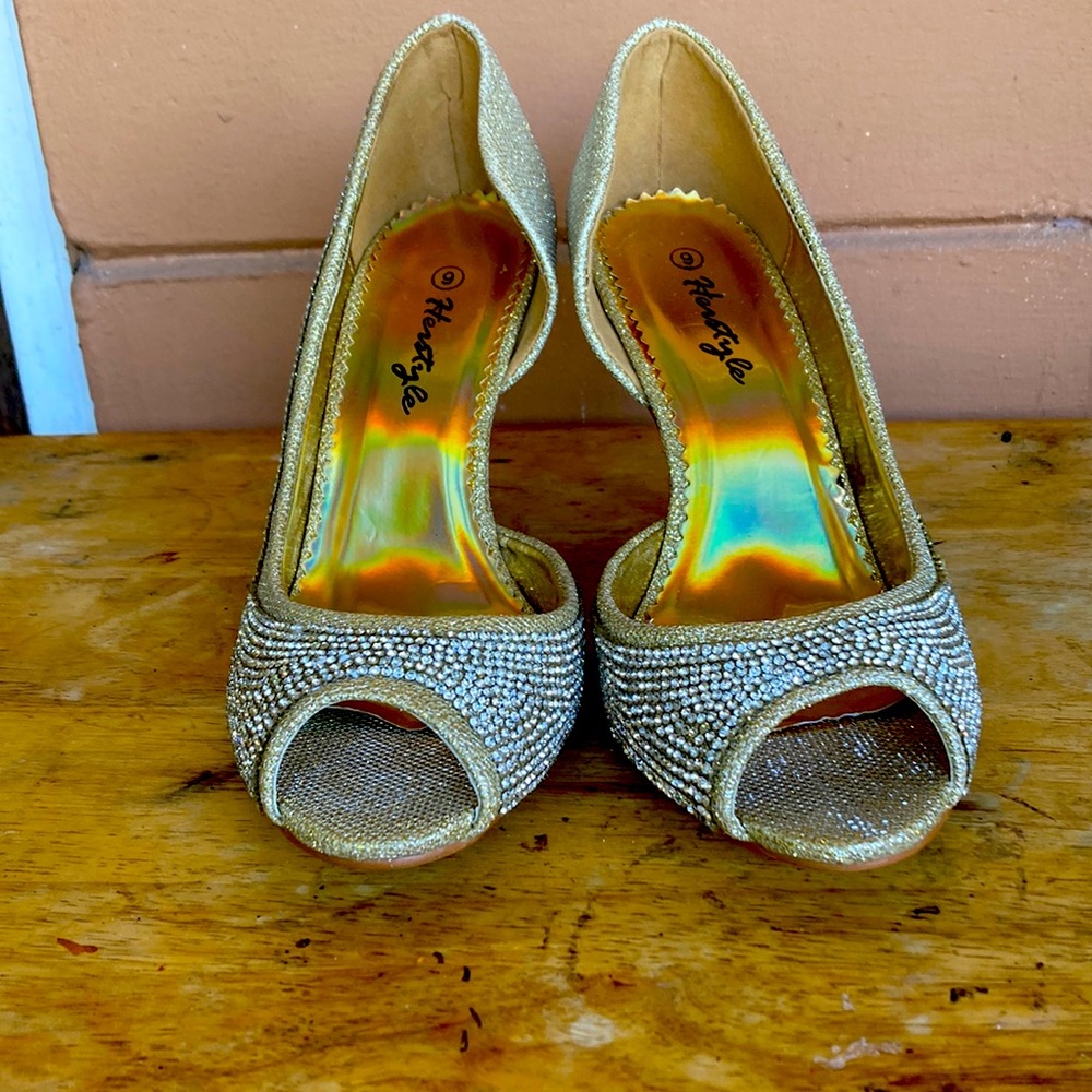 Gold and clear high heels shoes